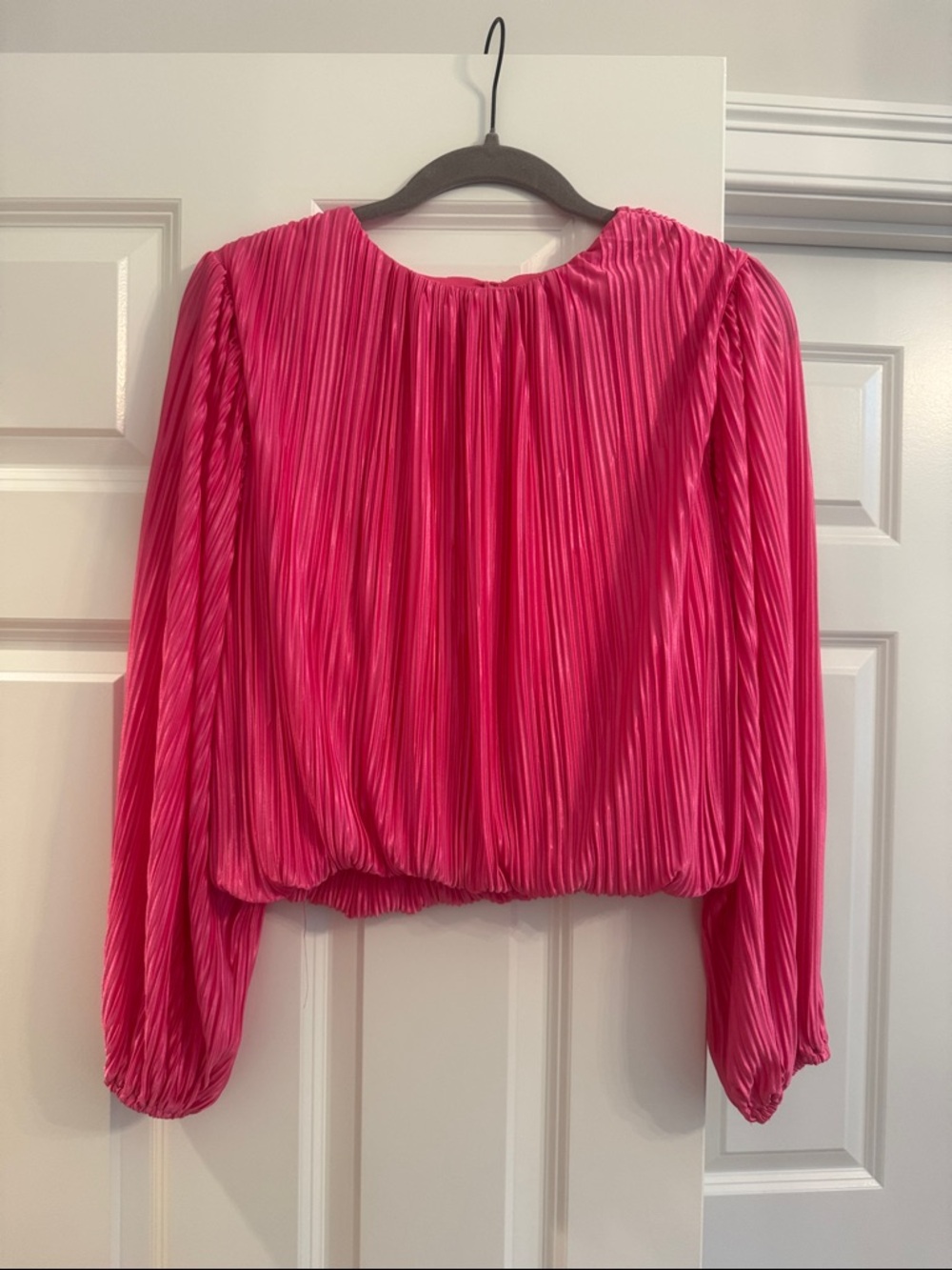 Flying Tomato Pleated Long Sleeve Blouse - Bright Pink